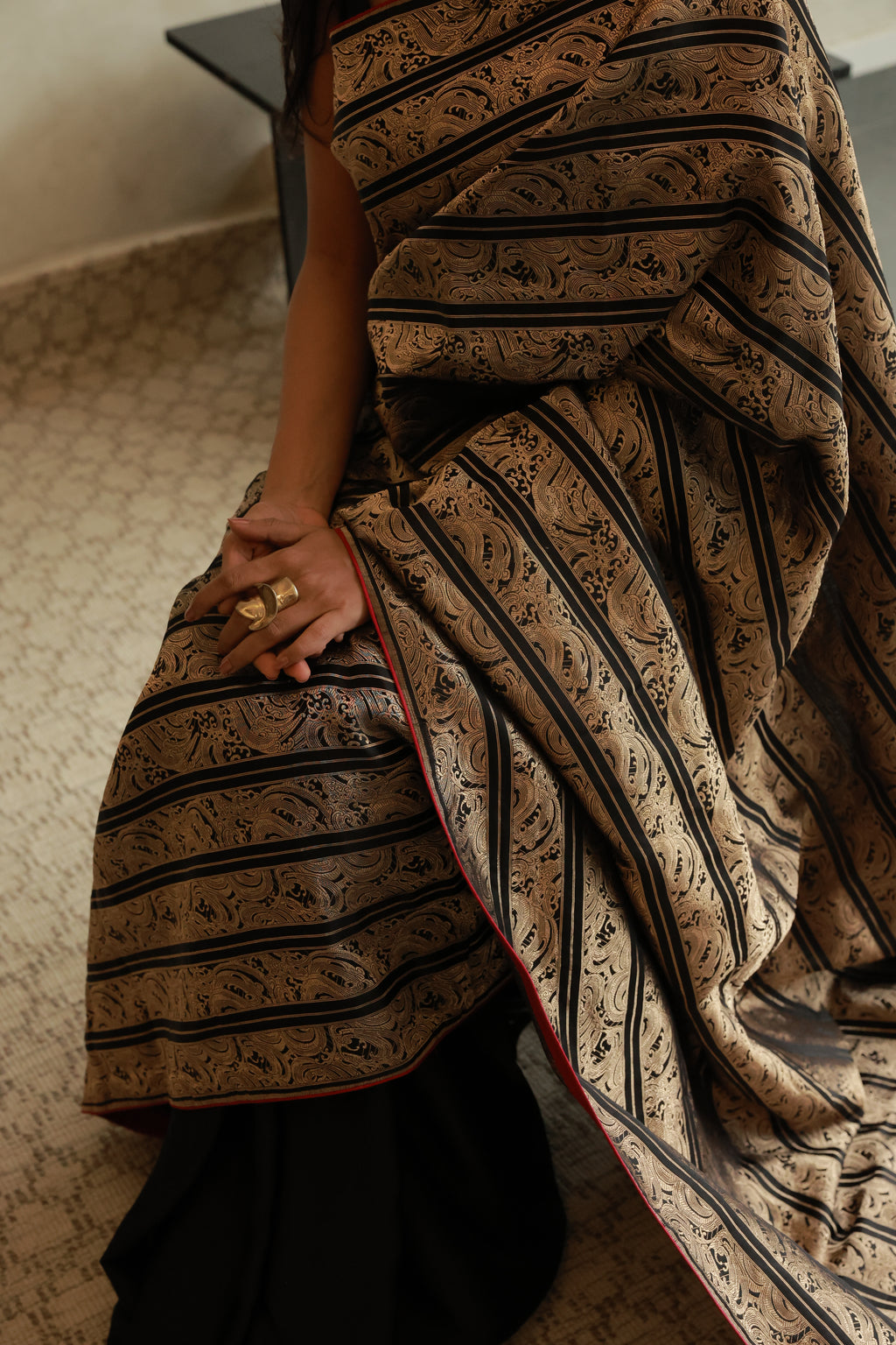 Black Brocade Half &amp; Half saree