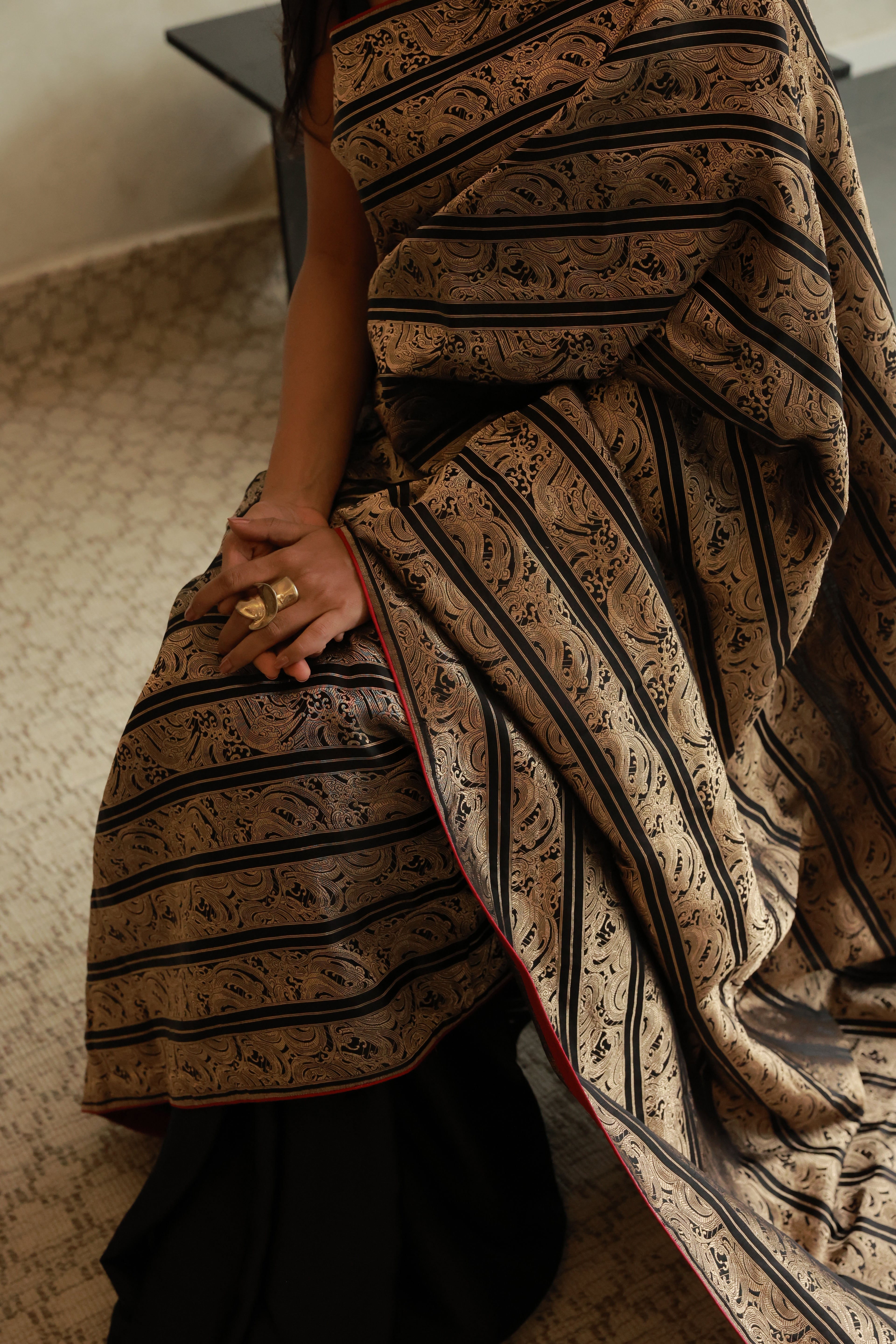 Black Brocade Half &amp; Half saree