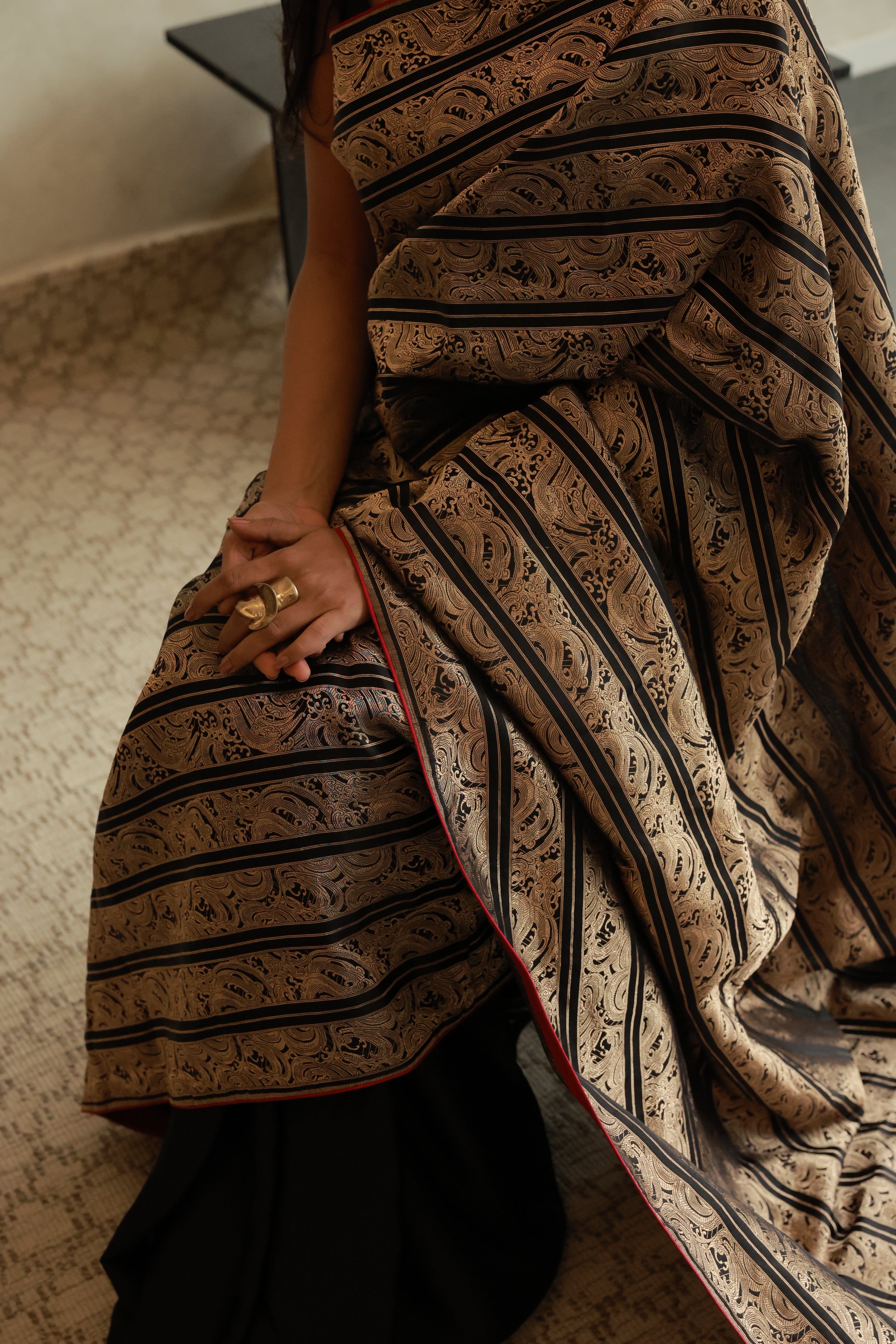 Black Brocade Half &amp; Half saree
