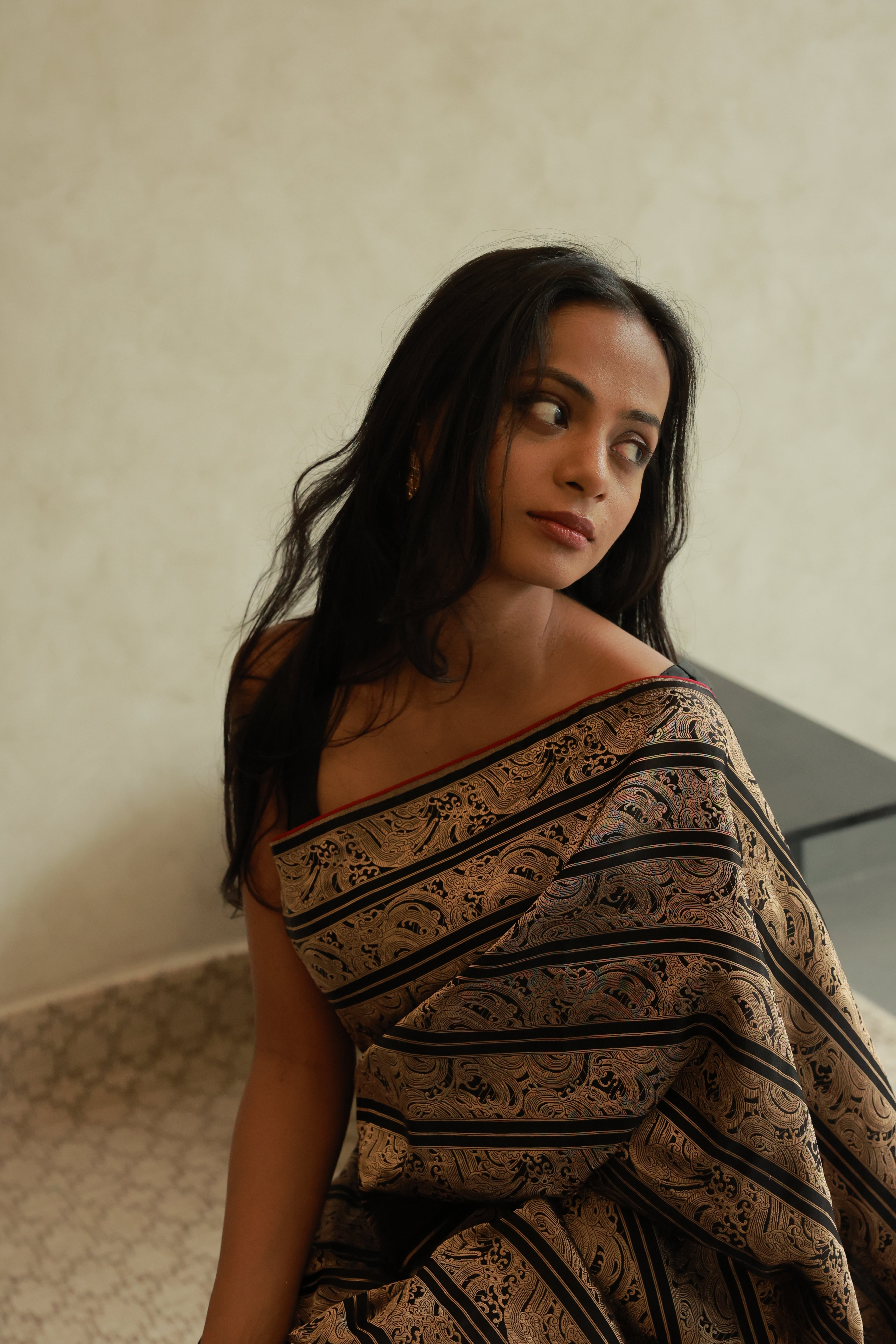 Black Brocade Half &amp; Half saree