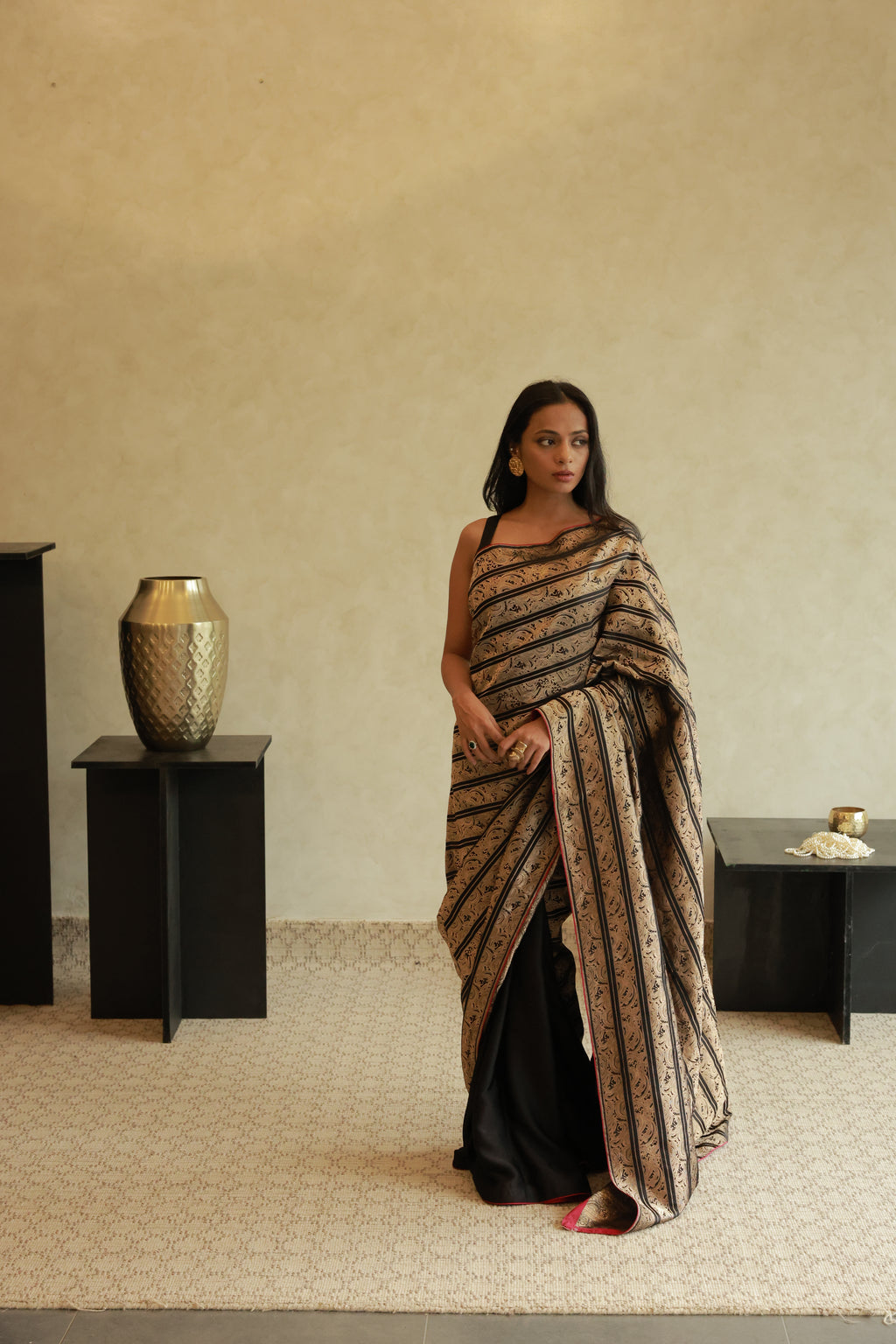 Black Brocade Half &amp; Half saree